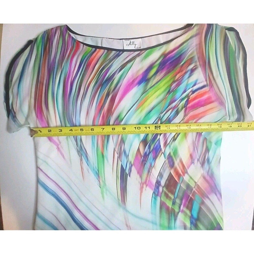 Milly Silk Dress Sz 8 Multicolor Shift Style Swirl Print w Rouched Side Hem $345 - Picture 15 of 15